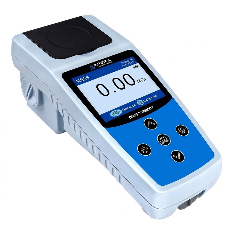 Turbidimètre portable Apera TN420 bleu et blanc avec écran affichant 0.00 NTU