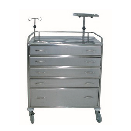 Chariot d'urgence avec plateau de scope