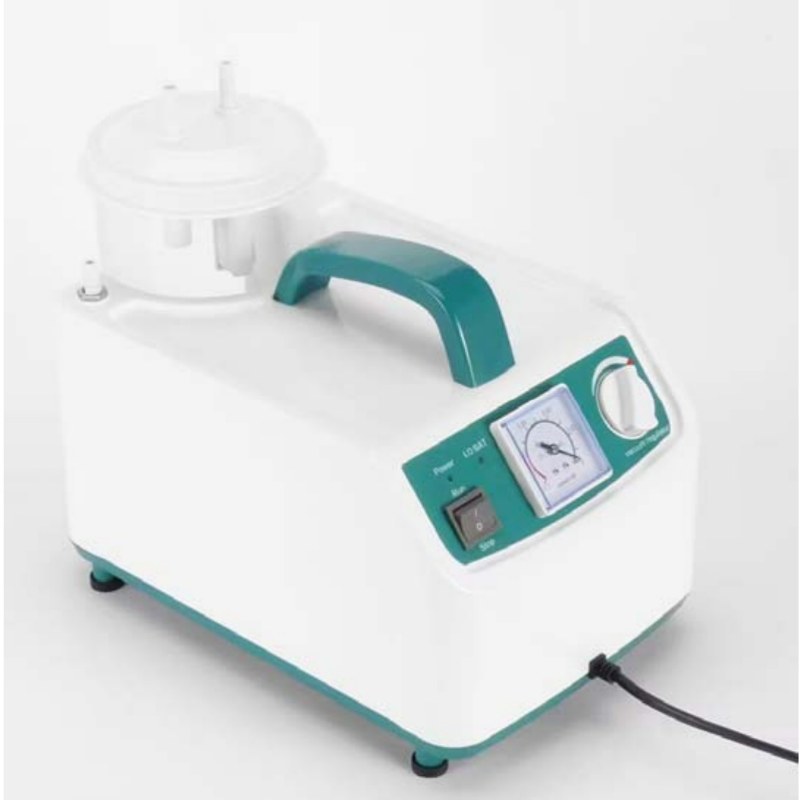 Aspirateur de mucosités portable SU003 blanc et vert, bocal de 1 000 mL, vacuomètre et molette de réglage de la dépression