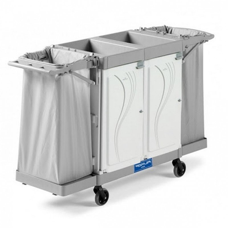 Chariot hôtelier Filmop ALPHA HOTEL 3531 avec deux supports sacs 120 L pliables et porte latérale à serrure
