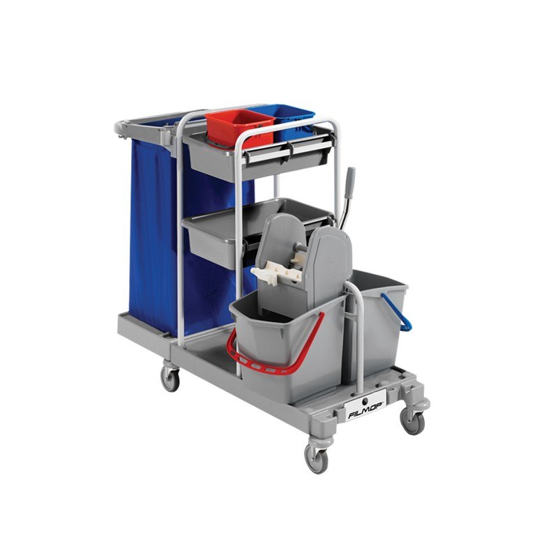 Chariot de nettoyage Filmop MAX-3S avec 2 seaux 15 L, 2 seaux 12 L, presse et support sac 120 L