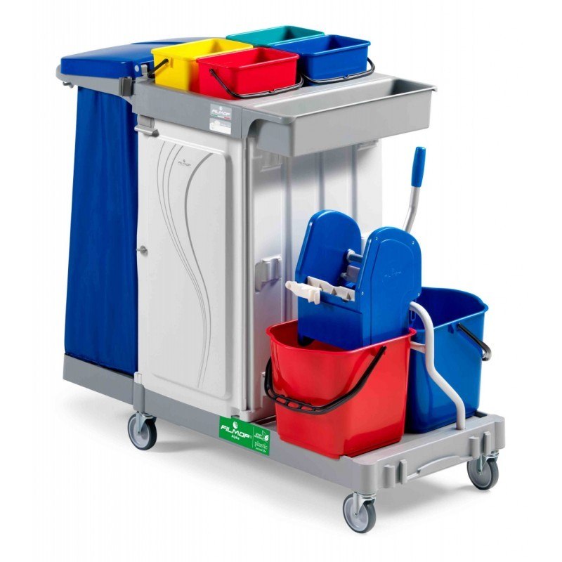 Chariot de ménage Filmop ALPHA 6103 modulaire avec seaux 4 L et 15 L, presse et support sac 120 L