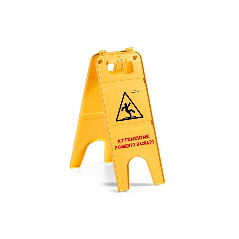 Panneau de sécurité Filmop en plastique « attention sol mouillé » en 2 parties, pliable