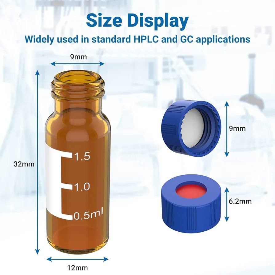 Vial HPLC 2 ml 9-425 verre ambré — flacon échantillonneur avec bouchon à vis bleu et septa PTFE/silicone
