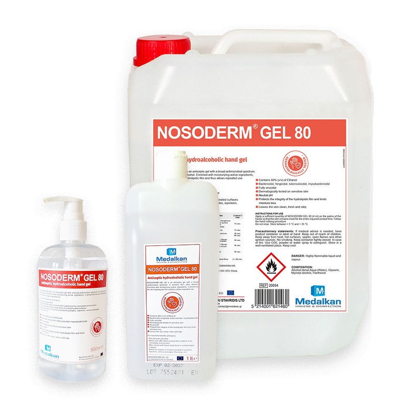 Gel Antiseptique NOSODERM GEL 80 (Éthanol 80 %), désinfection médicale Medalkan