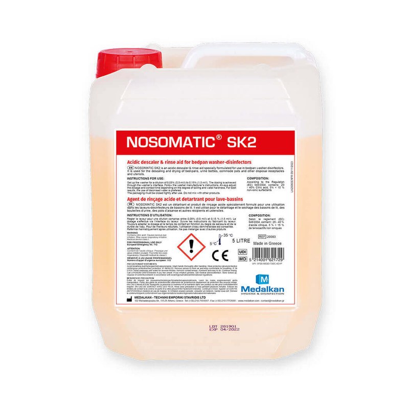 Détartrant de Rinçage Lave-Bassins NOSOMATIC SK2, désinfection médicale Medalkan