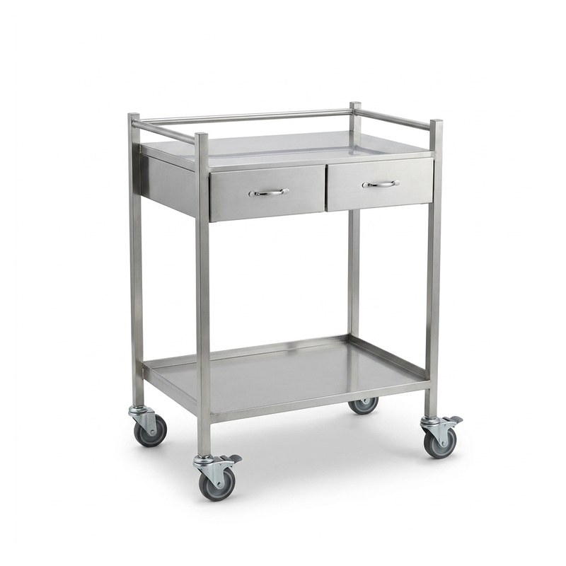 Chariot pour pansement à 2 étages en inox avec 2 tiroirs